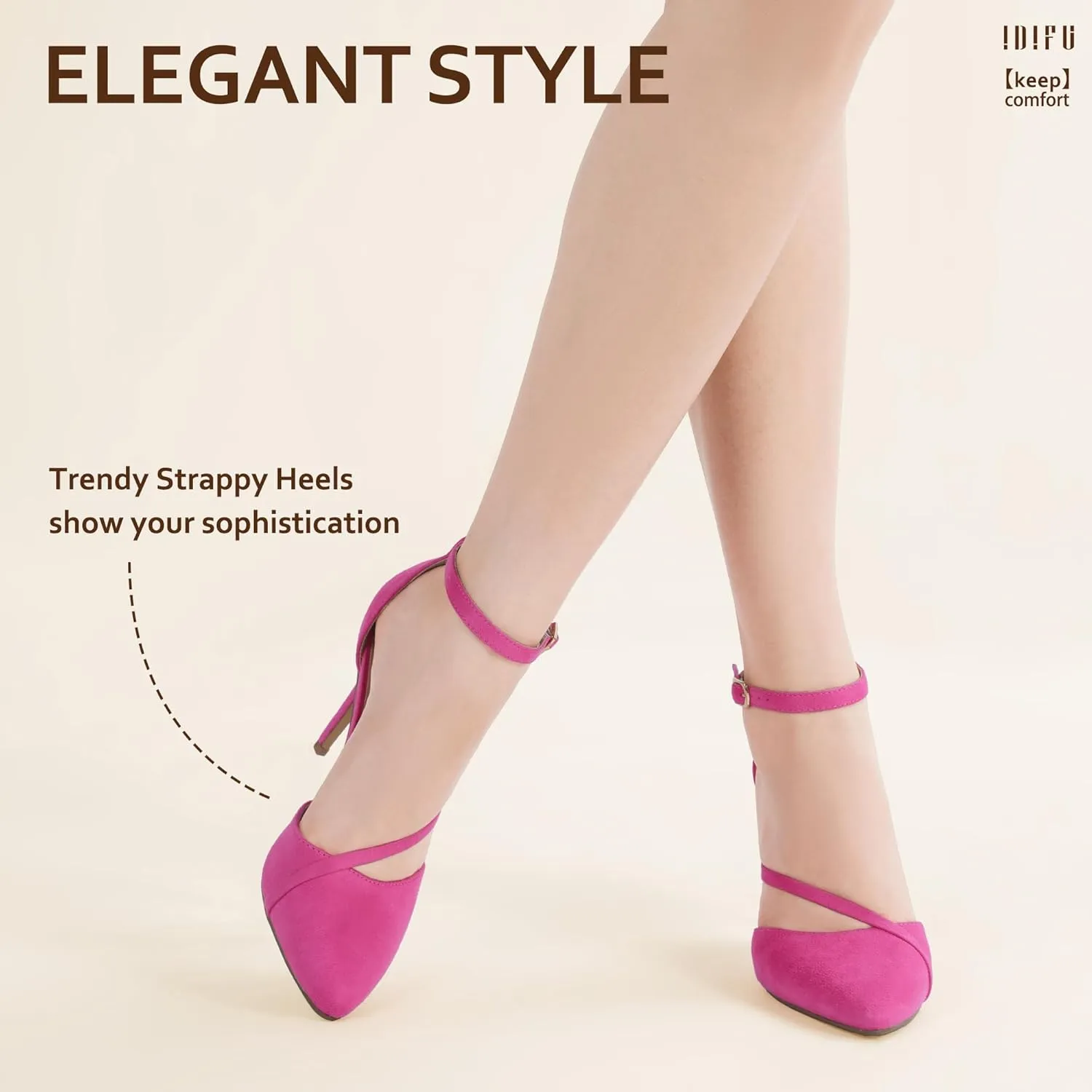 IDIFU IN4 Women's Pumps Closed Toe Heels Stiletto High Heels Dress Shoes for Women Wedding Prom Dressy Party Bridal Shoes Trendy Strappy Pointed Toe Ankle Strap Heels Pumps