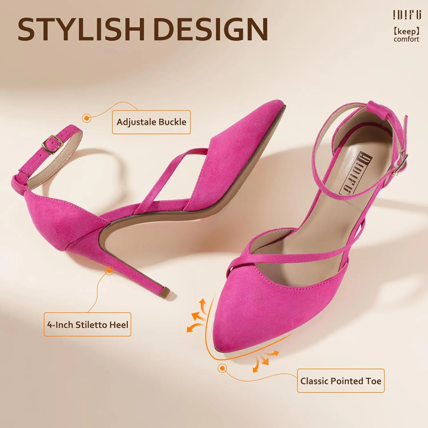 IDIFU IN4 Women's Pumps Closed Toe Heels Stiletto High Heels Dress Shoes for Women Wedding Prom Dressy Party Bridal Shoes Trendy Strappy Pointed Toe Ankle Strap Heels Pumps