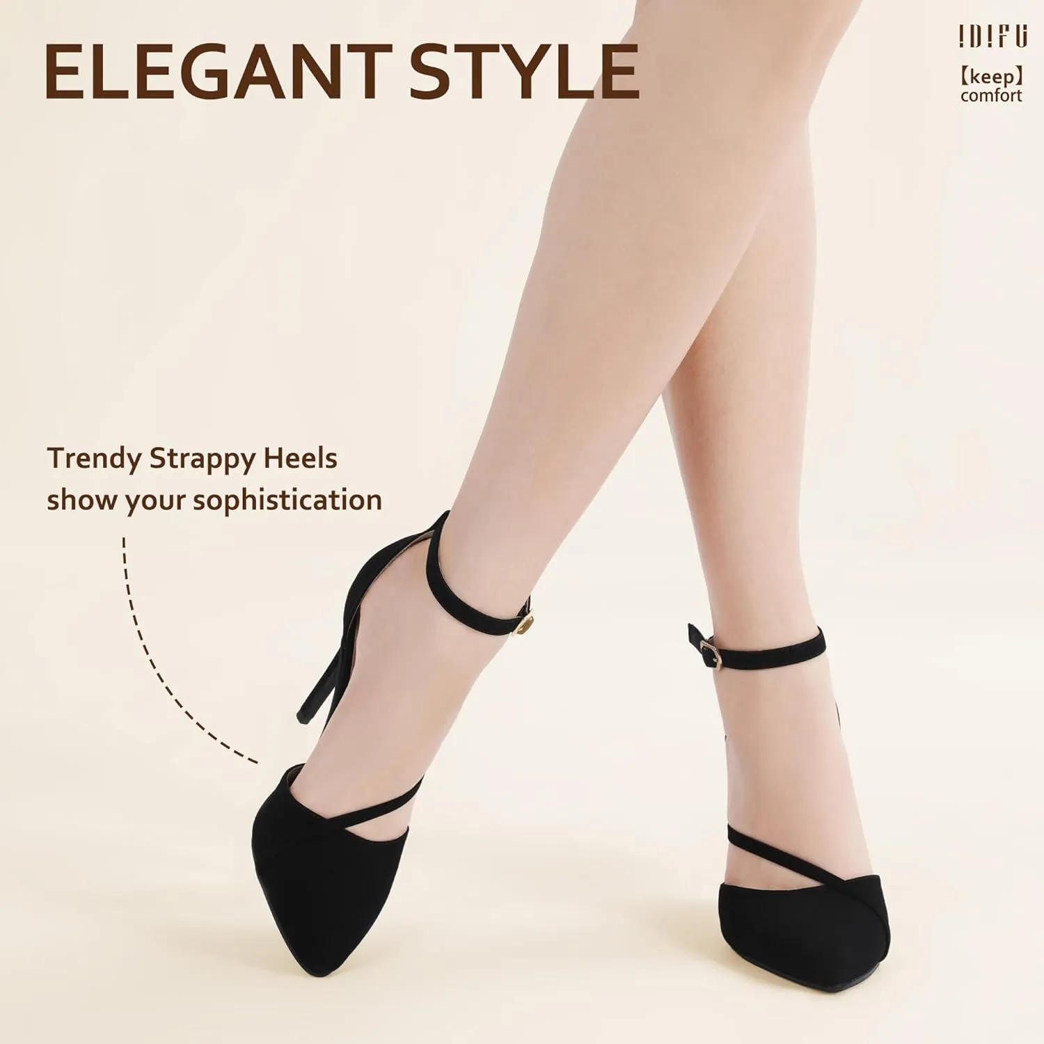 IDIFU IN4 Women's Pumps Closed Toe Heels Stiletto High Heels Dress Shoes for Women Wedding Prom Dressy Party Bridal Shoes Trendy Strappy Pointed Toe Ankle Strap Heels Pumps