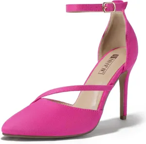 IDIFU IN4 Women's Pumps Closed Toe Heels Stiletto High Heels Dress Shoes for Women Wedding Prom Dressy Party Bridal Shoes Trendy Strappy Pointed Toe Ankle Strap Heels Pumps