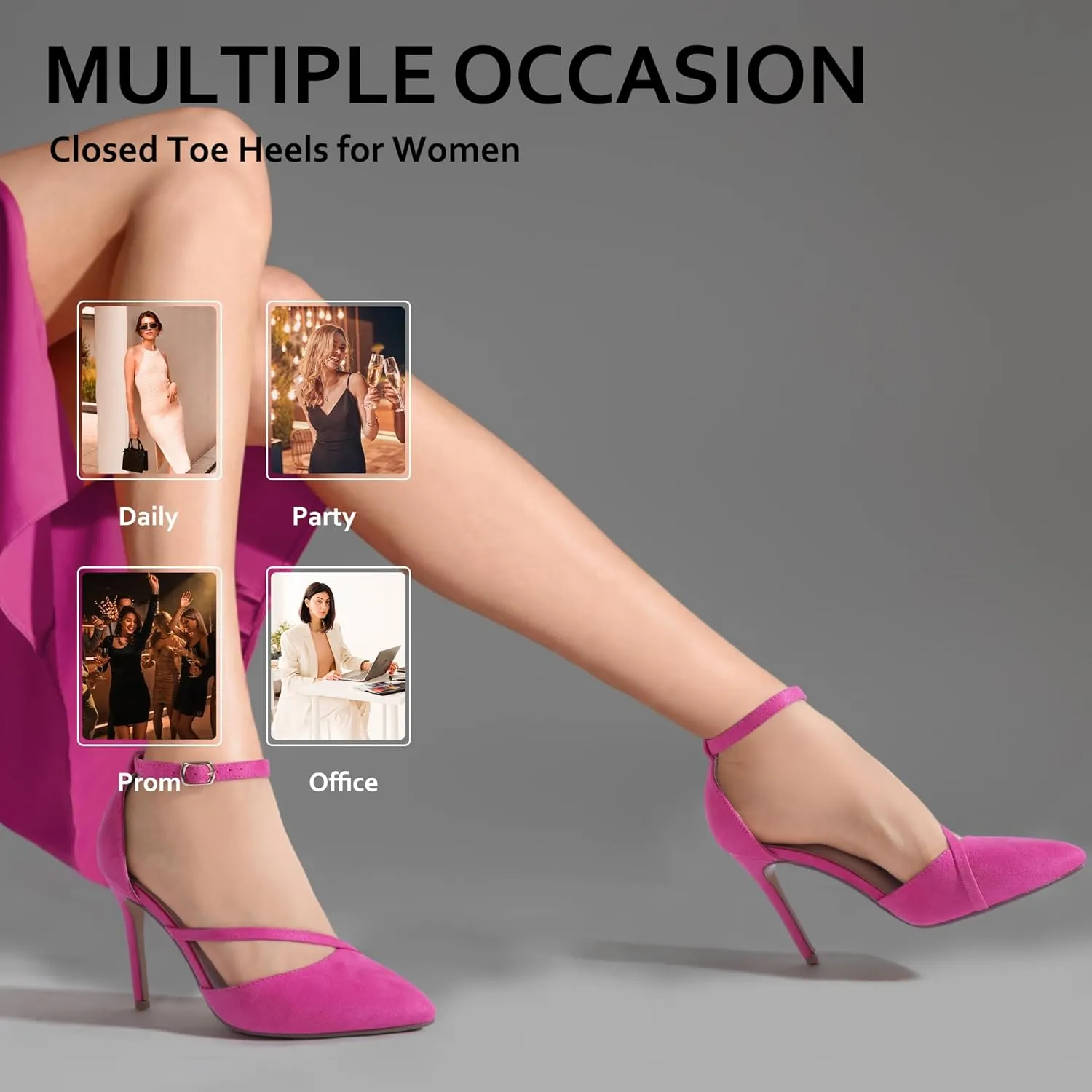 IDIFU IN4 Women's Pumps Closed Toe Heels Stiletto High Heels Dress Shoes for Women Wedding Prom Dressy Party Bridal Shoes Trendy Strappy Pointed Toe Ankle Strap Heels Pumps