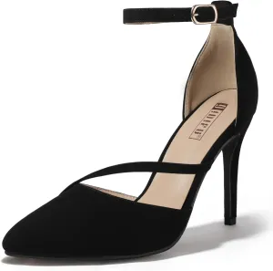 IDIFU IN4 Women's Pumps Closed Toe Heels Stiletto High Heels Dress Shoes for Women Wedding Prom Dressy Party Bridal Shoes Trendy Strappy Pointed Toe Ankle Strap Heels Pumps