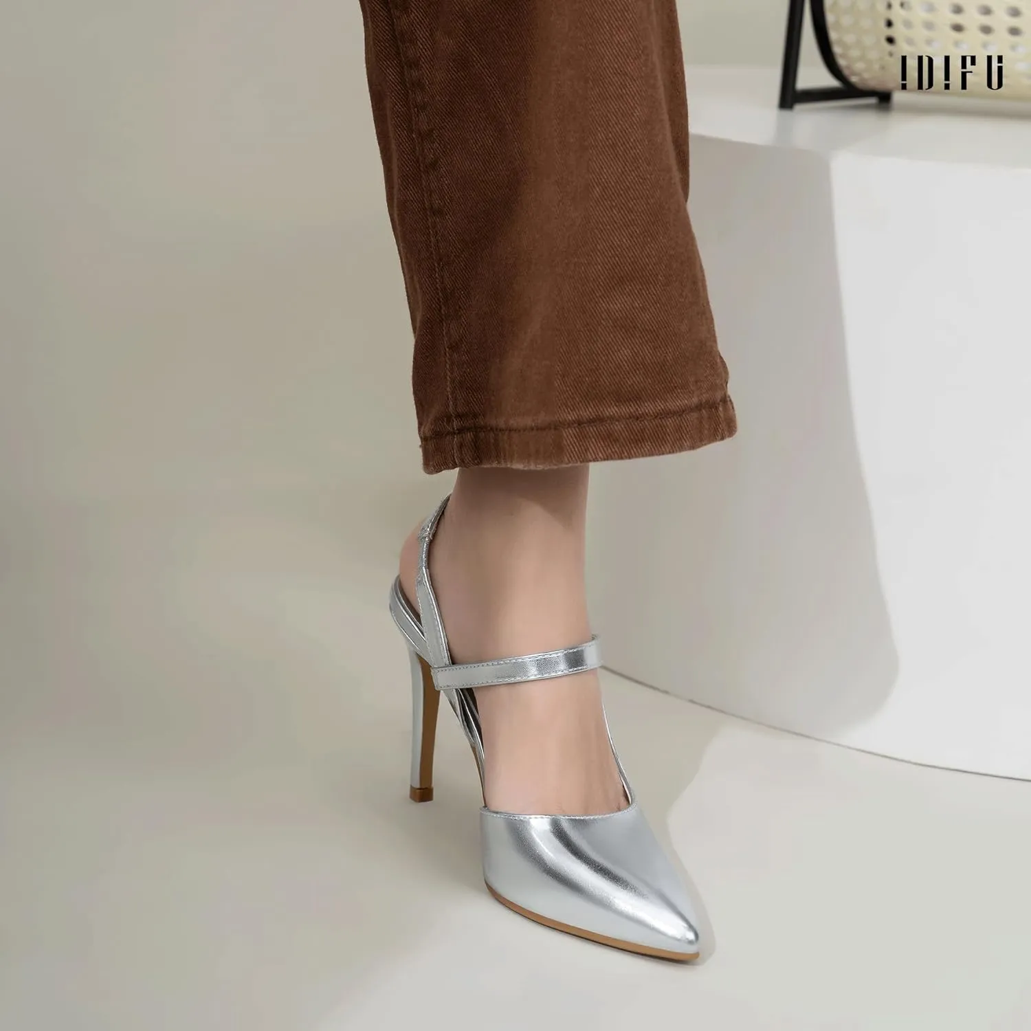 IDIFU IN4 Women's Pumps High Heels Strappy Closed Toe Stiletto Pointed Toe Slingback Dress Shoes for Women Wedding Prom Bridal Party Trendy Fashion Sexy Comfortable Pumps Dressy Shoes