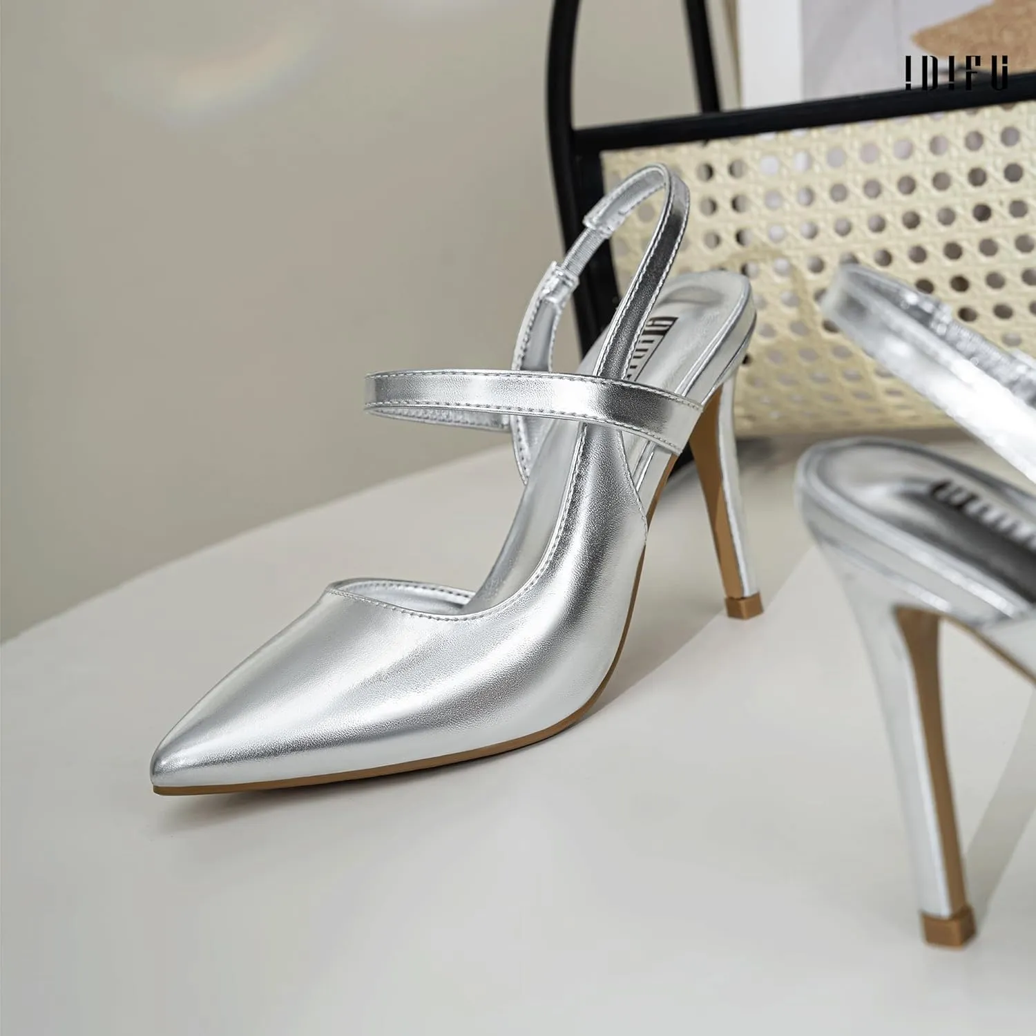 IDIFU IN4 Women's Pumps High Heels Strappy Closed Toe Stiletto Pointed Toe Slingback Dress Shoes for Women Wedding Prom Bridal Party Trendy Fashion Sexy Comfortable Pumps Dressy Shoes