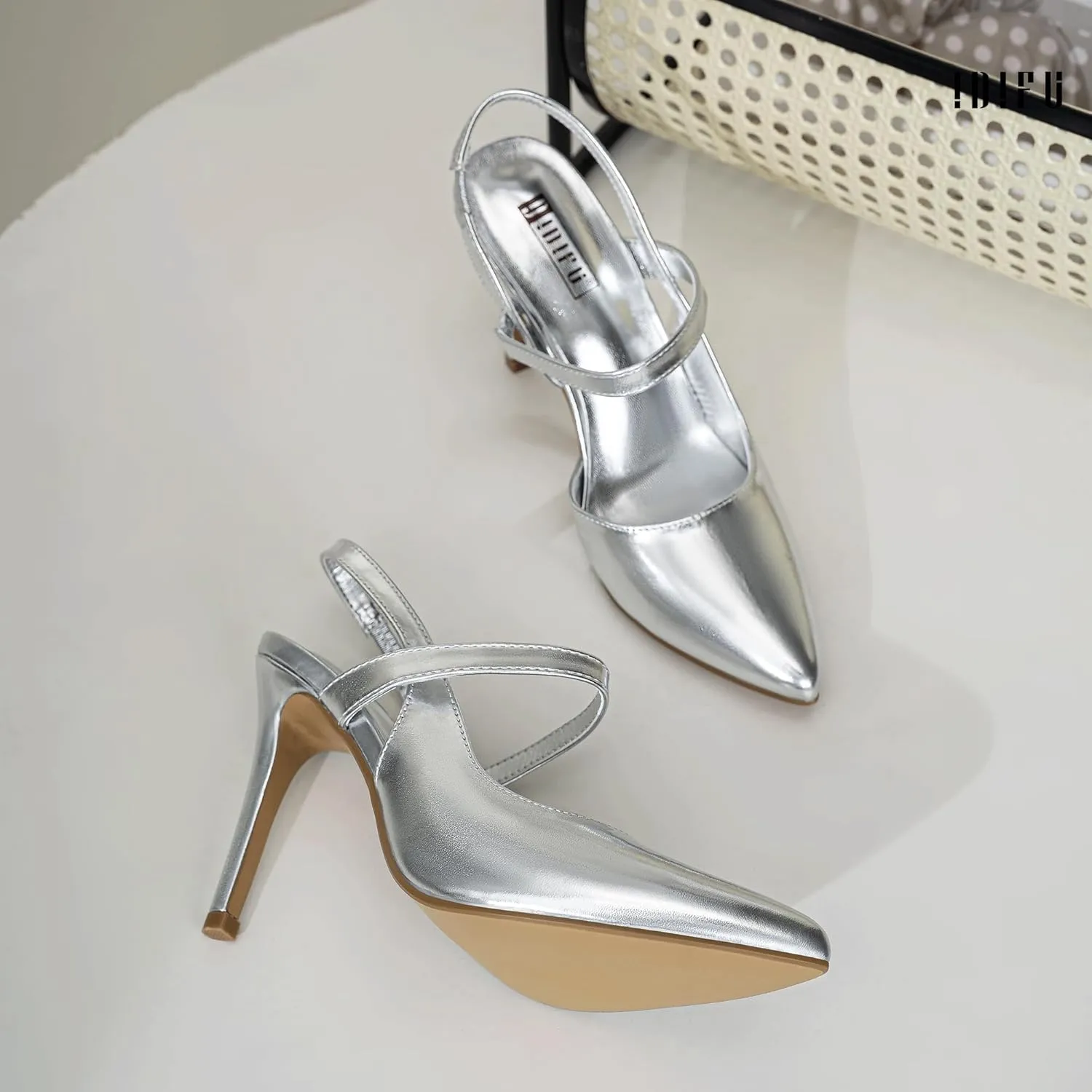 IDIFU IN4 Women's Pumps High Heels Strappy Closed Toe Stiletto Pointed Toe Slingback Dress Shoes for Women Wedding Prom Bridal Party Trendy Fashion Sexy Comfortable Pumps Dressy Shoes