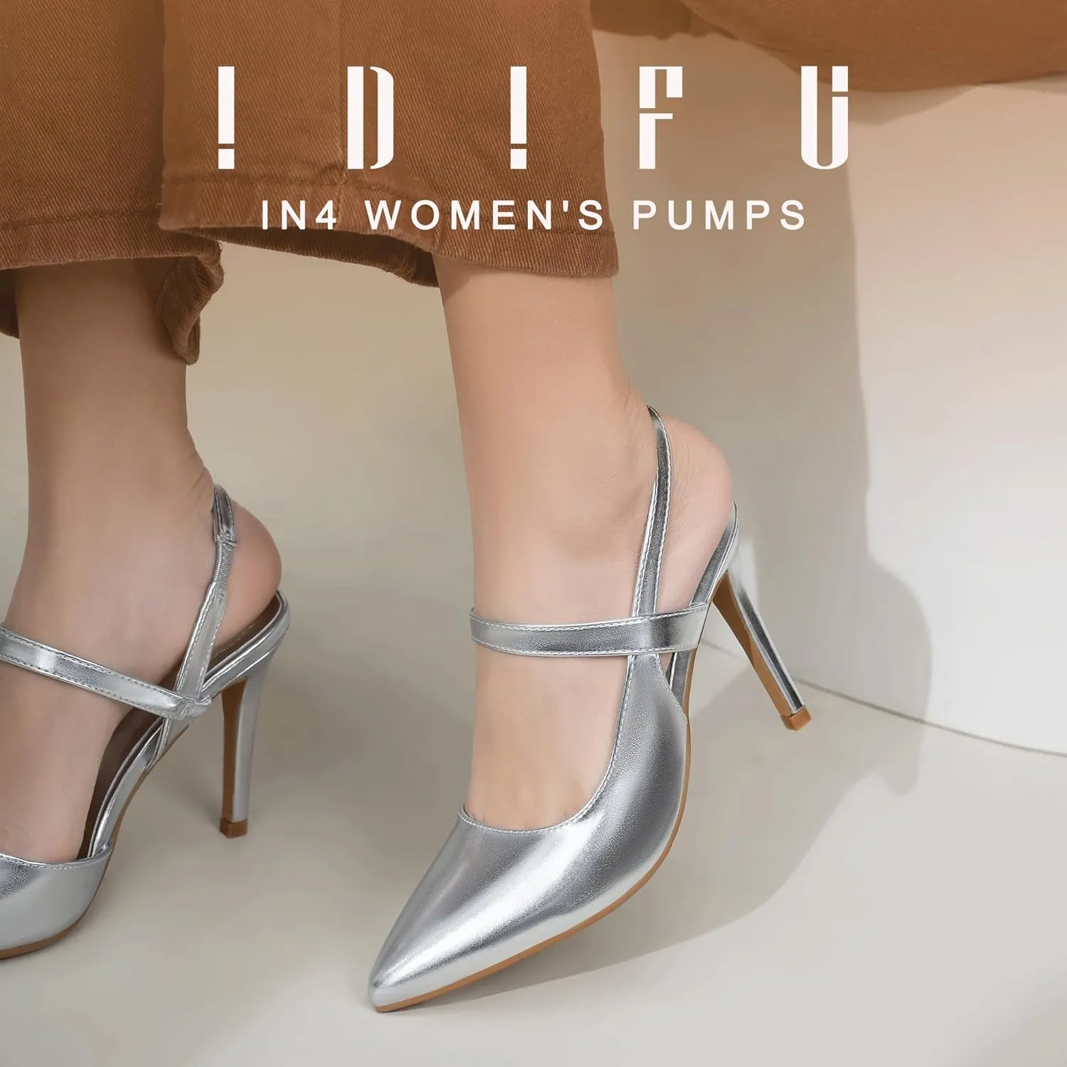 IDIFU IN4 Women's Pumps High Heels Strappy Closed Toe Stiletto Pointed Toe Slingback Dress Shoes for Women Wedding Prom Bridal Party Trendy Fashion Sexy Comfortable Pumps Dressy Shoes