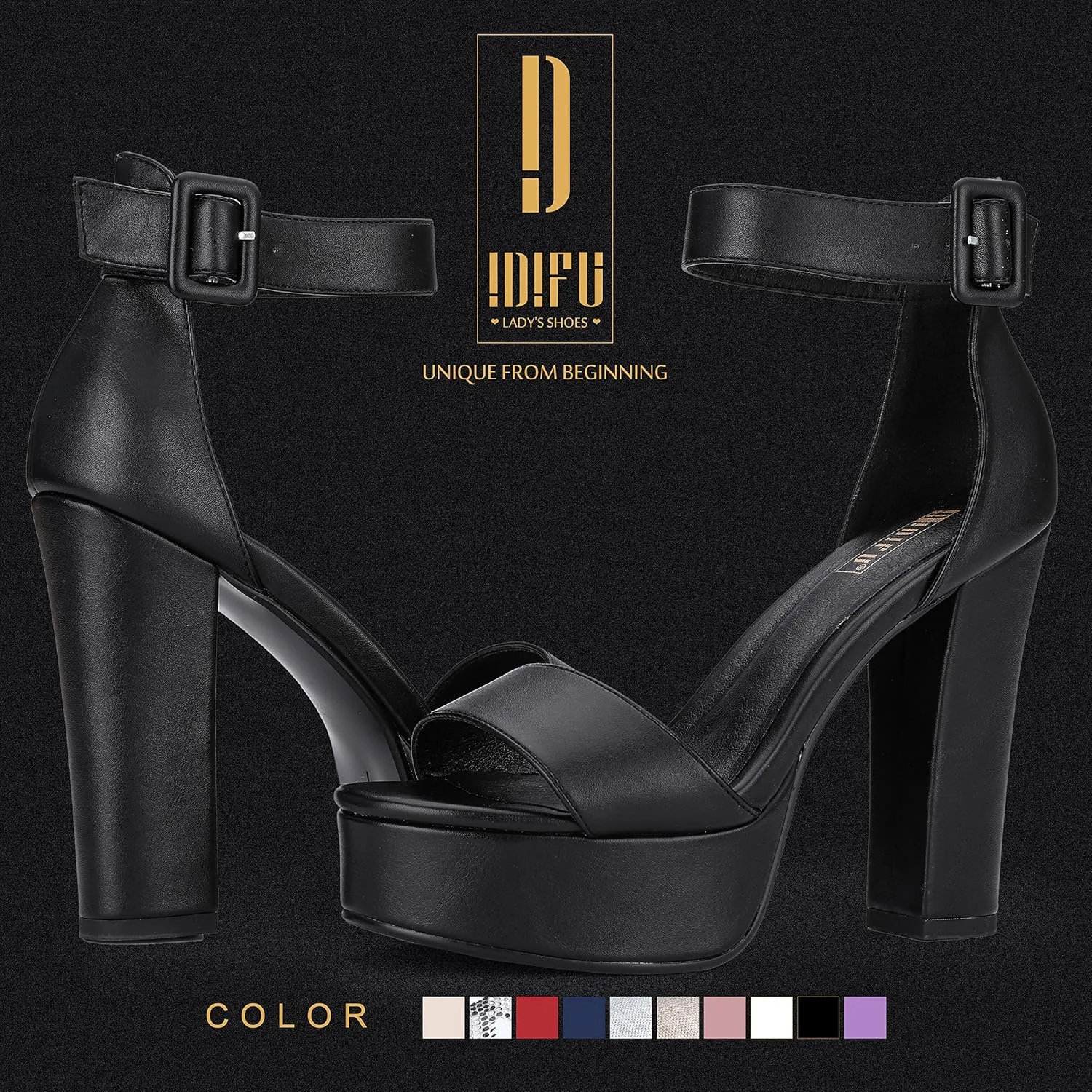 IDIFU Women's Ankle-Strap Heeled Sandal