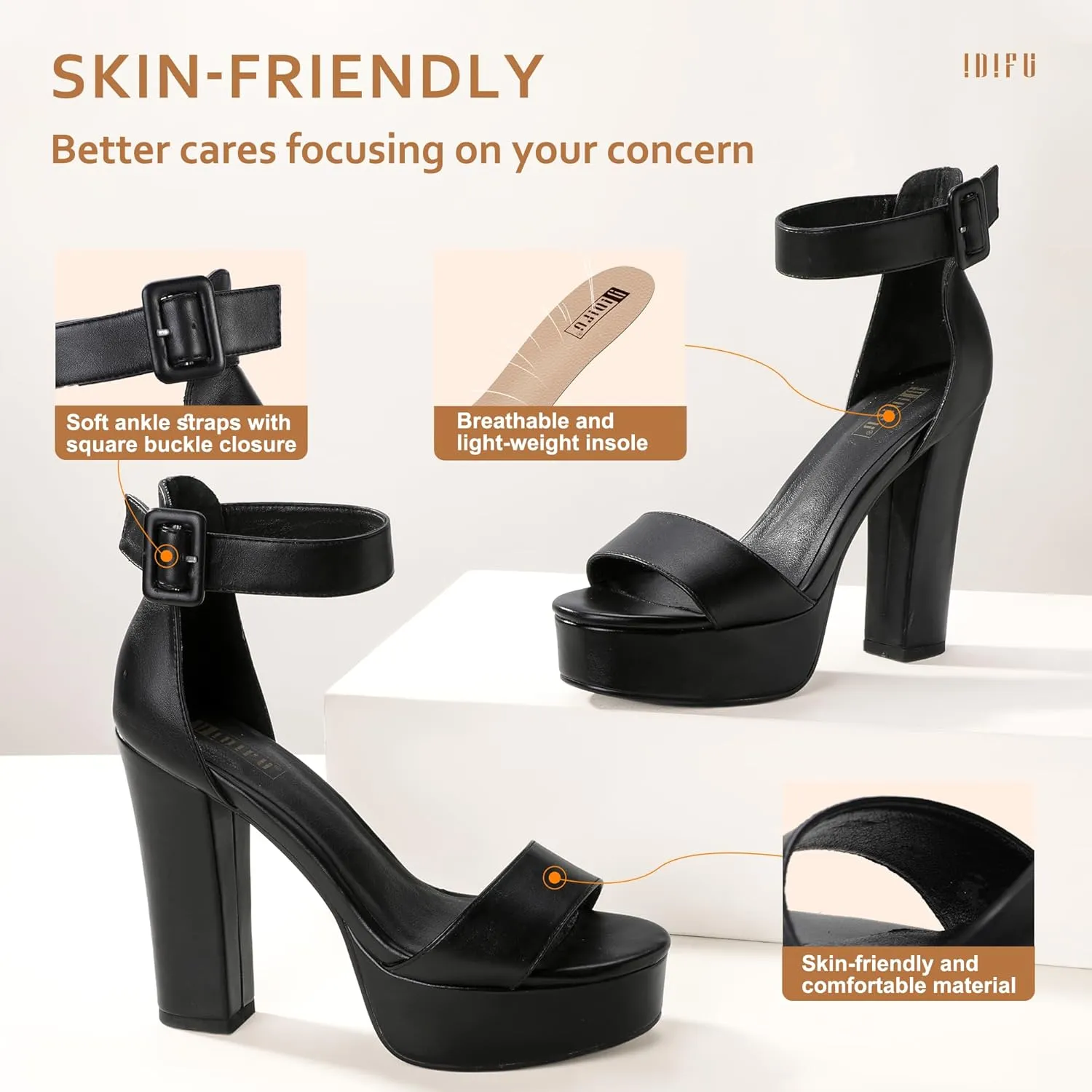 IDIFU Women's Ankle-Strap Heeled Sandal