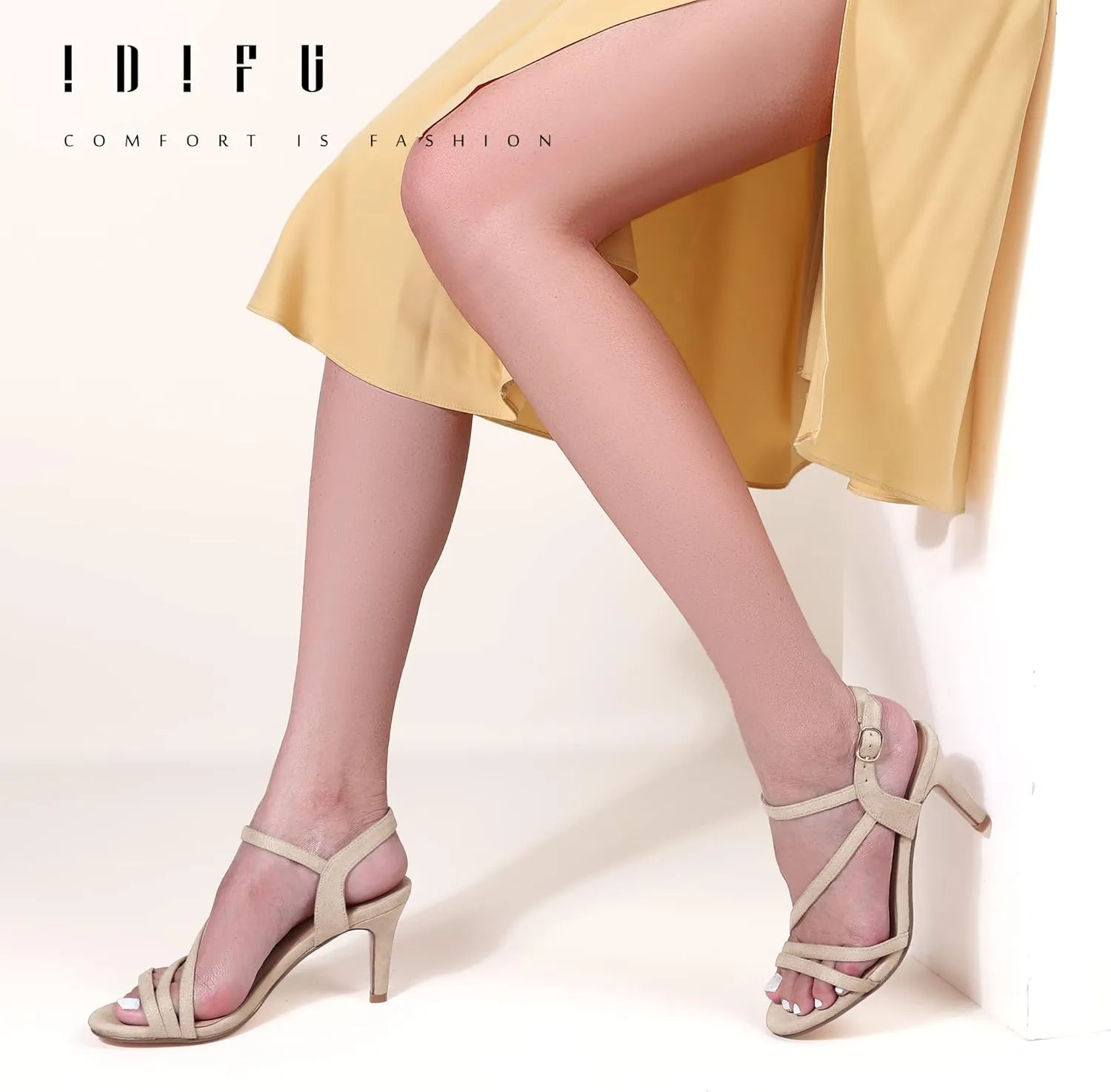 IDIFU Women's Black Nude White Silver Heels for Women Dress Kitten Heels Strappy Open Toe Heels Sandals Wedding Evening Party Shoes for Women Ladies Bridal