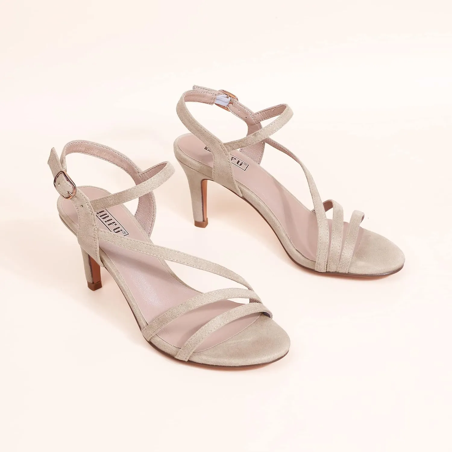 IDIFU Women's Black Nude White Silver Heels for Women Dress Kitten Heels Strappy Open Toe Heels Sandals Wedding Evening Party Shoes for Women Ladies Bridal