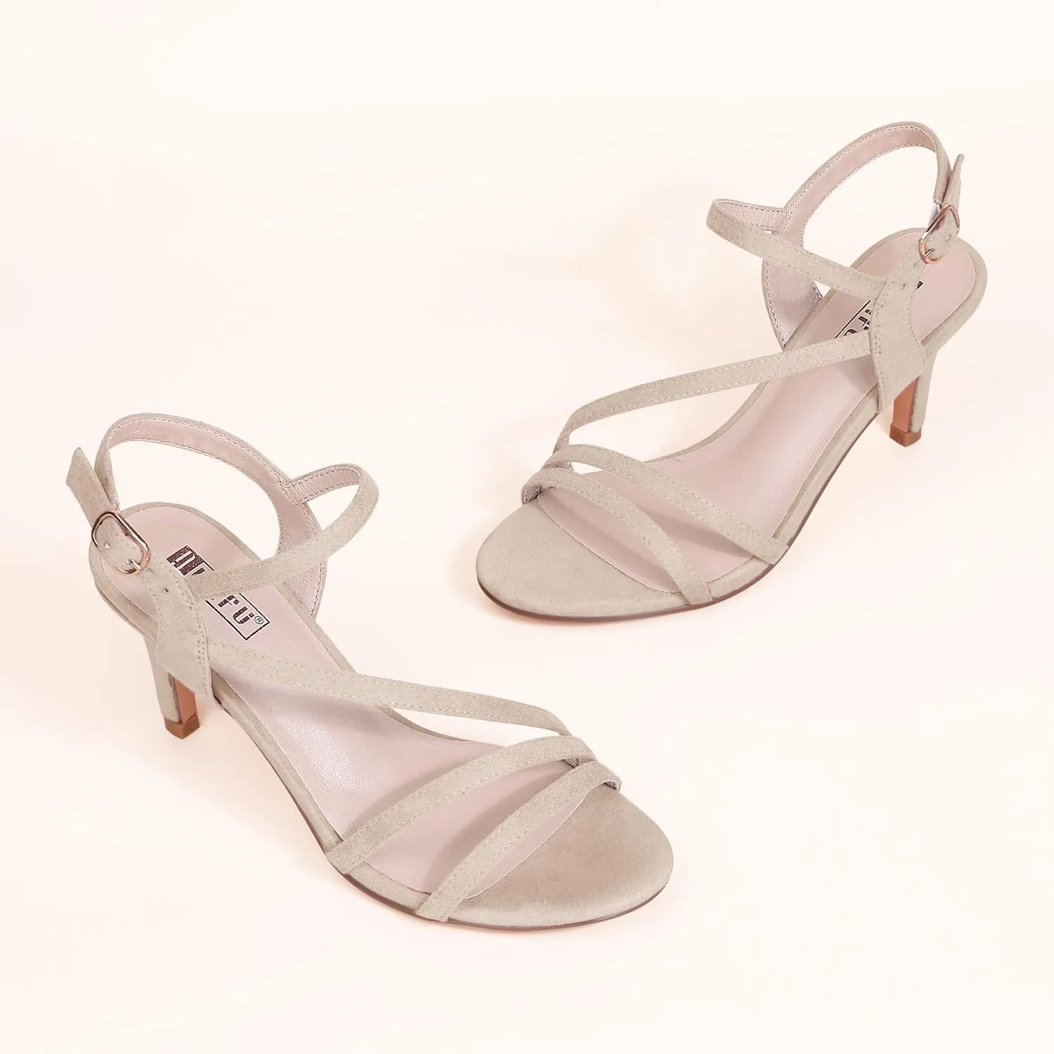 IDIFU Women's Black Nude White Silver Heels for Women Dress Kitten Heels Strappy Open Toe Heels Sandals Wedding Evening Party Shoes for Women Ladies Bridal