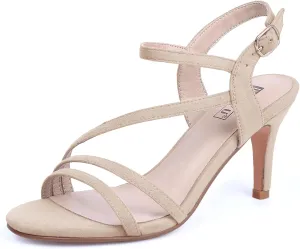 IDIFU Women's Black Nude White Silver Heels for Women Dress Kitten Heels Strappy Open Toe Heels Sandals Wedding Evening Party Shoes for Women Ladies Bridal