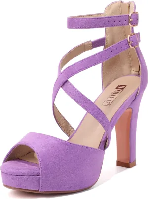 IDIFU Women's IN4 Platform Heels Strappy Chunky Heels For Women Dressy Peep Toe High Heels For Women Bridal Wedding Shoes For Bride On Evening Prom