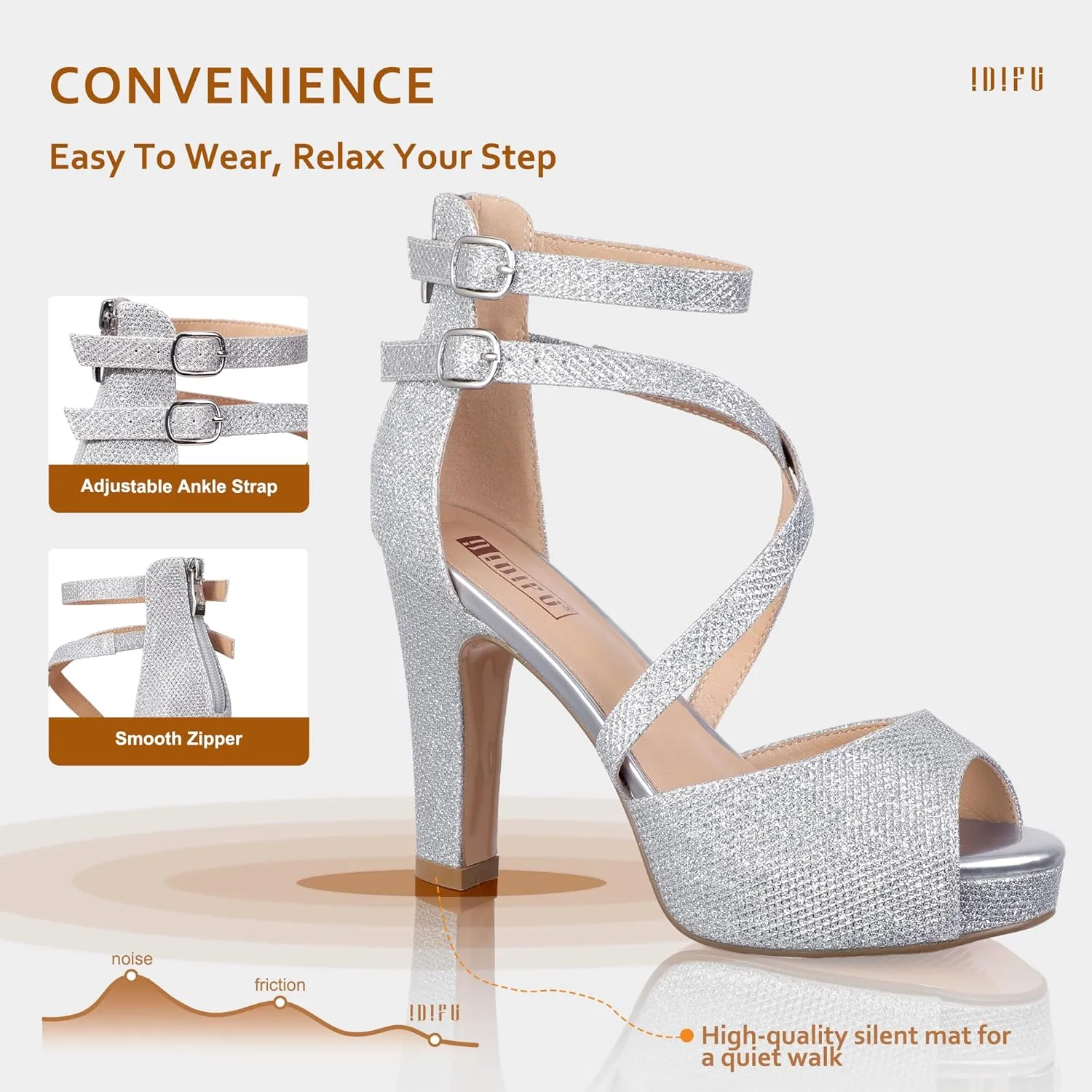 IDIFU Women's IN4 Platform Heels Strappy Chunky Heels For Women Dressy Peep Toe High Heels For Women Bridal Wedding Shoes For Bride On Evening Prom