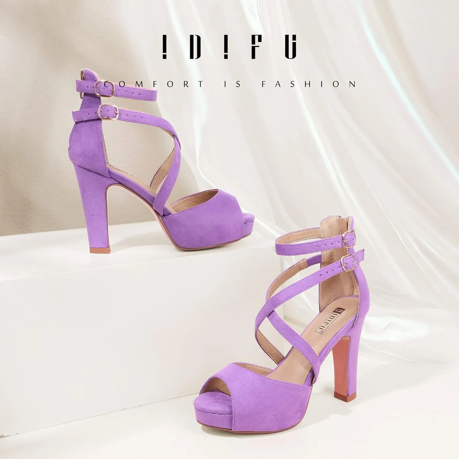 IDIFU Women's IN4 Platform Heels Strappy Chunky Heels For Women Dressy Peep Toe High Heels For Women Bridal Wedding Shoes For Bride On Evening Prom