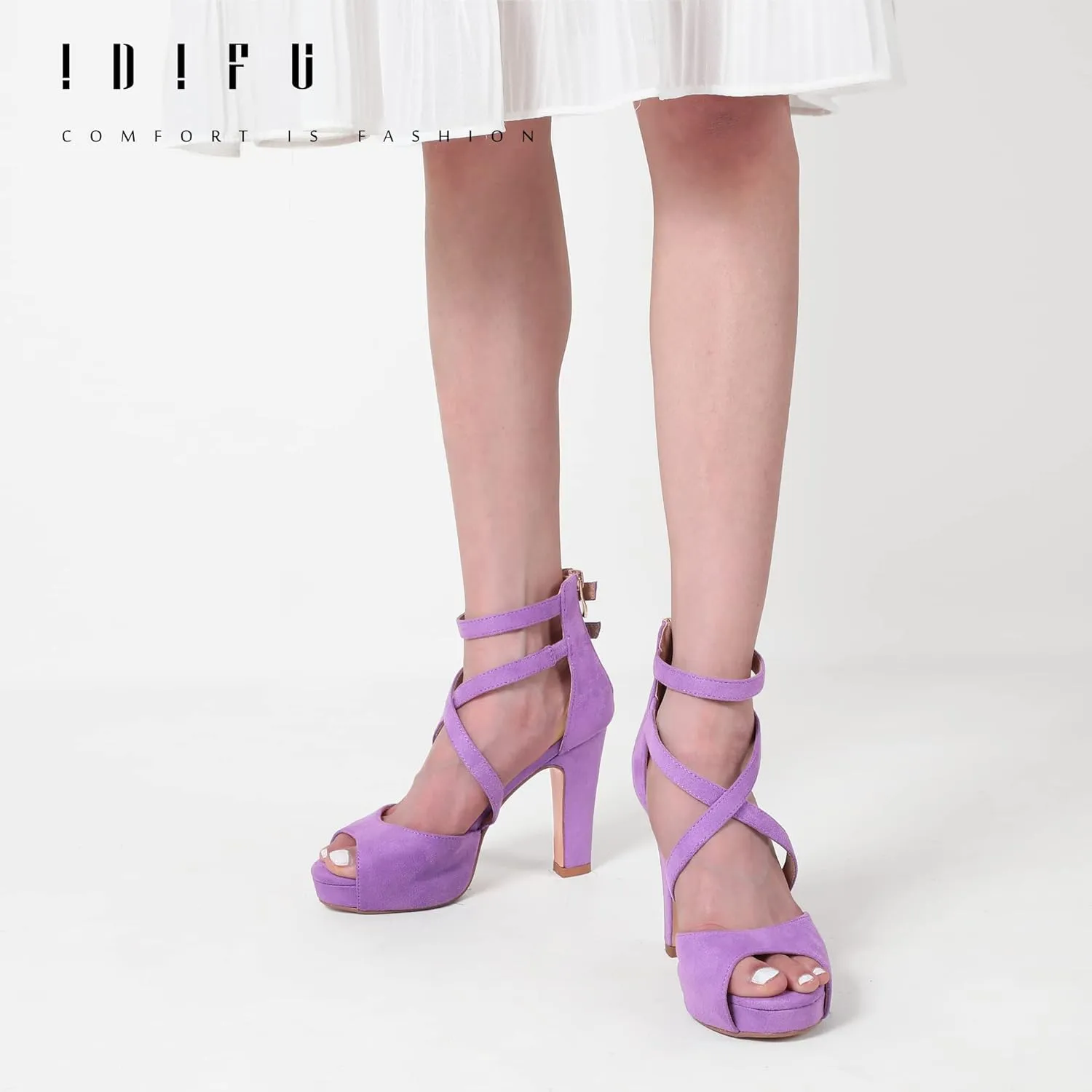 IDIFU Women's IN4 Platform Heels Strappy Chunky Heels For Women Dressy Peep Toe High Heels For Women Bridal Wedding Shoes For Bride On Evening Prom