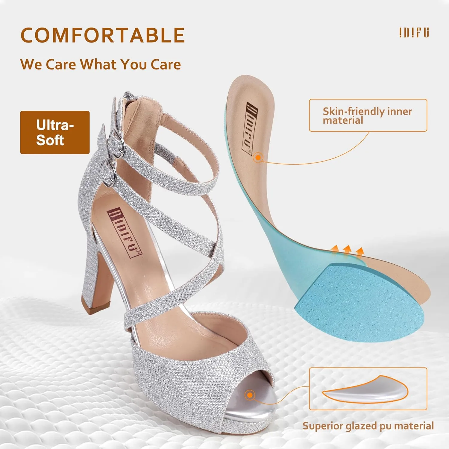 IDIFU Women's IN4 Platform Heels Strappy Chunky Heels For Women Dressy Peep Toe High Heels For Women Bridal Wedding Shoes For Bride On Evening Prom