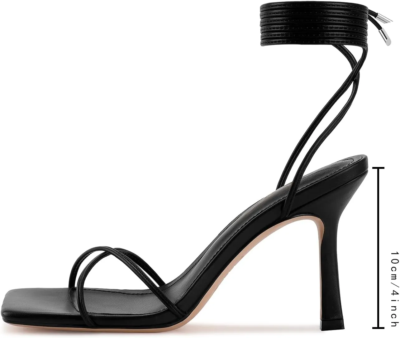 ISNOM Lace Up Heels Sandals for Women, Square Toe, Open Toe Thong, Stiletto Heels Design