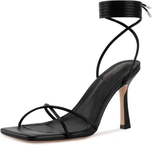 ISNOM Lace Up Heels Sandals for Women, Square Toe, Open Toe Thong, Stiletto Heels Design