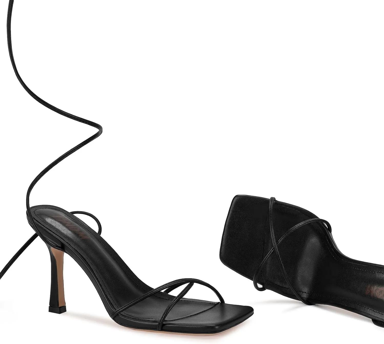 ISNOM Lace Up Heels Sandals for Women, Square Toe, Open Toe Thong, Stiletto Heels Design