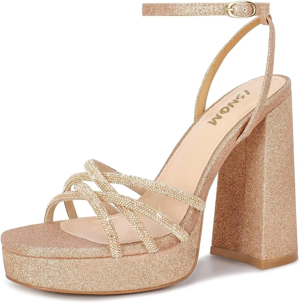 ISNOM Platform Chunky Heels for Women with Round Toe Strappy Heels for Wedding Party Date Shopping Travel Festival Holiday
