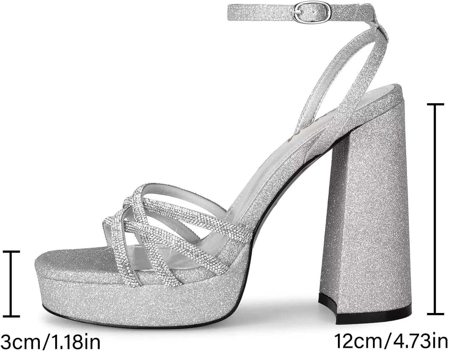 ISNOM Platform Chunky Heels for Women with Round Toe Strappy Heels for Wedding Party Date Shopping Travel Festival Holiday