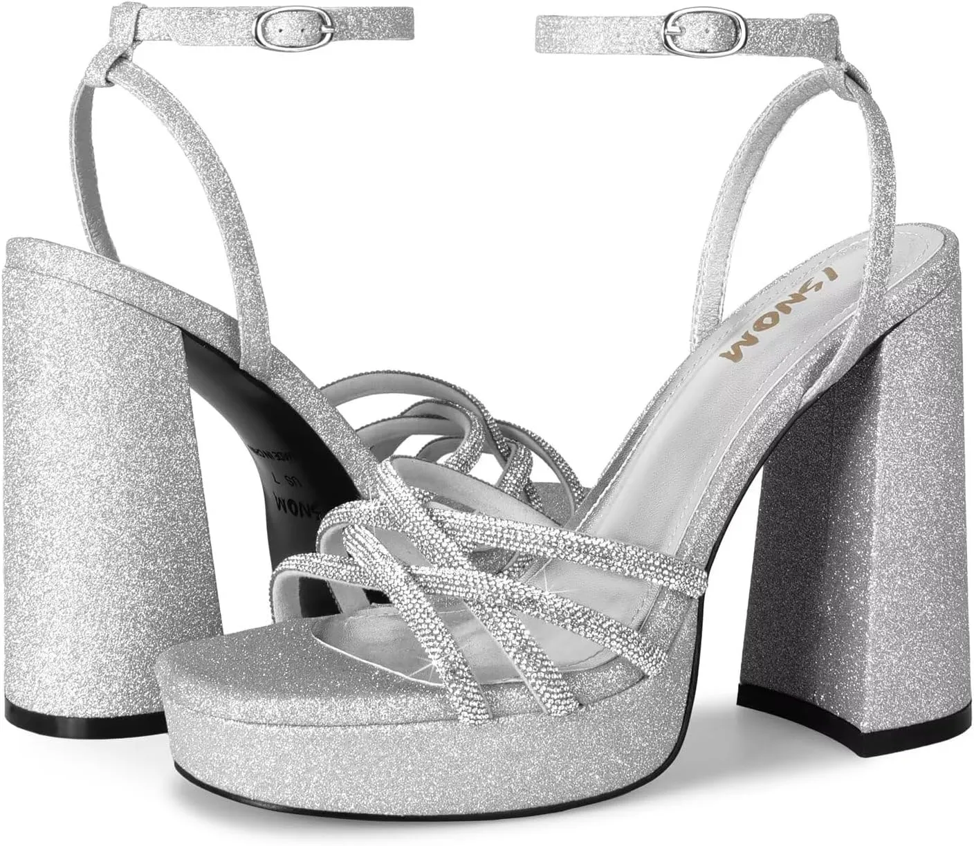 ISNOM Platform Chunky Heels for Women with Round Toe Strappy Heels for Wedding Party Date Shopping Travel Festival Holiday