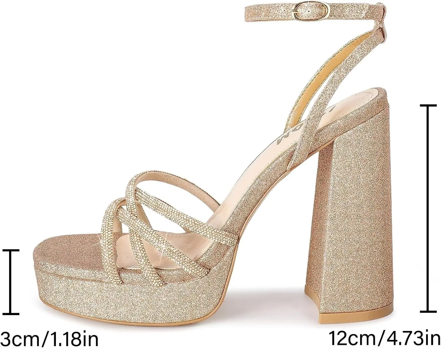 ISNOM Platform Chunky Heels for Women with Round Toe Strappy Heels for Wedding Party Date Shopping Travel Festival Holiday
