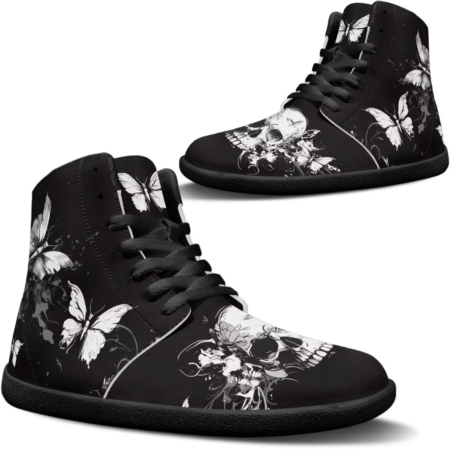Jeiento Skull High Top Barefoot Running Shoes Breathable Sneaker for Men