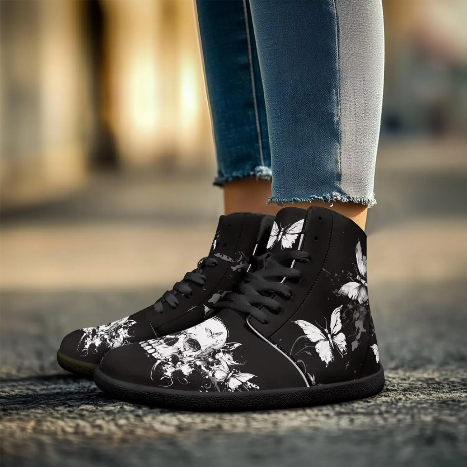 Jeiento Skull High Top Barefoot Running Shoes Breathable Sneaker for Men
