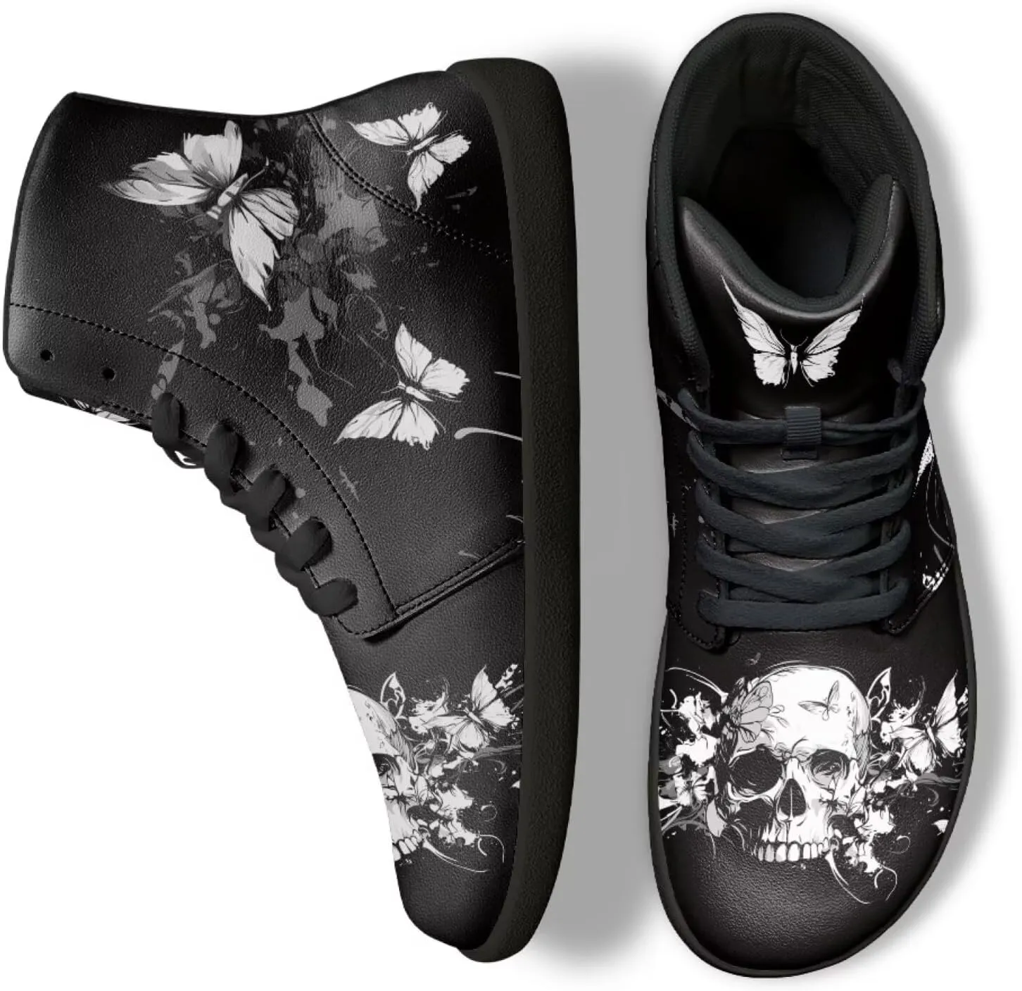 Jeiento Skull High Top Barefoot Running Shoes Breathable Sneaker for Men