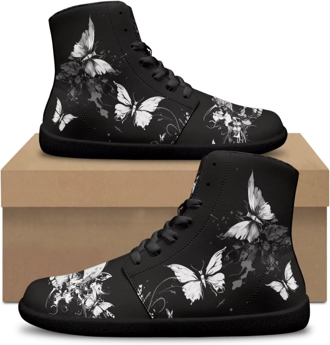 Jeiento Skull High Top Barefoot Running Shoes Breathable Sneaker for Men