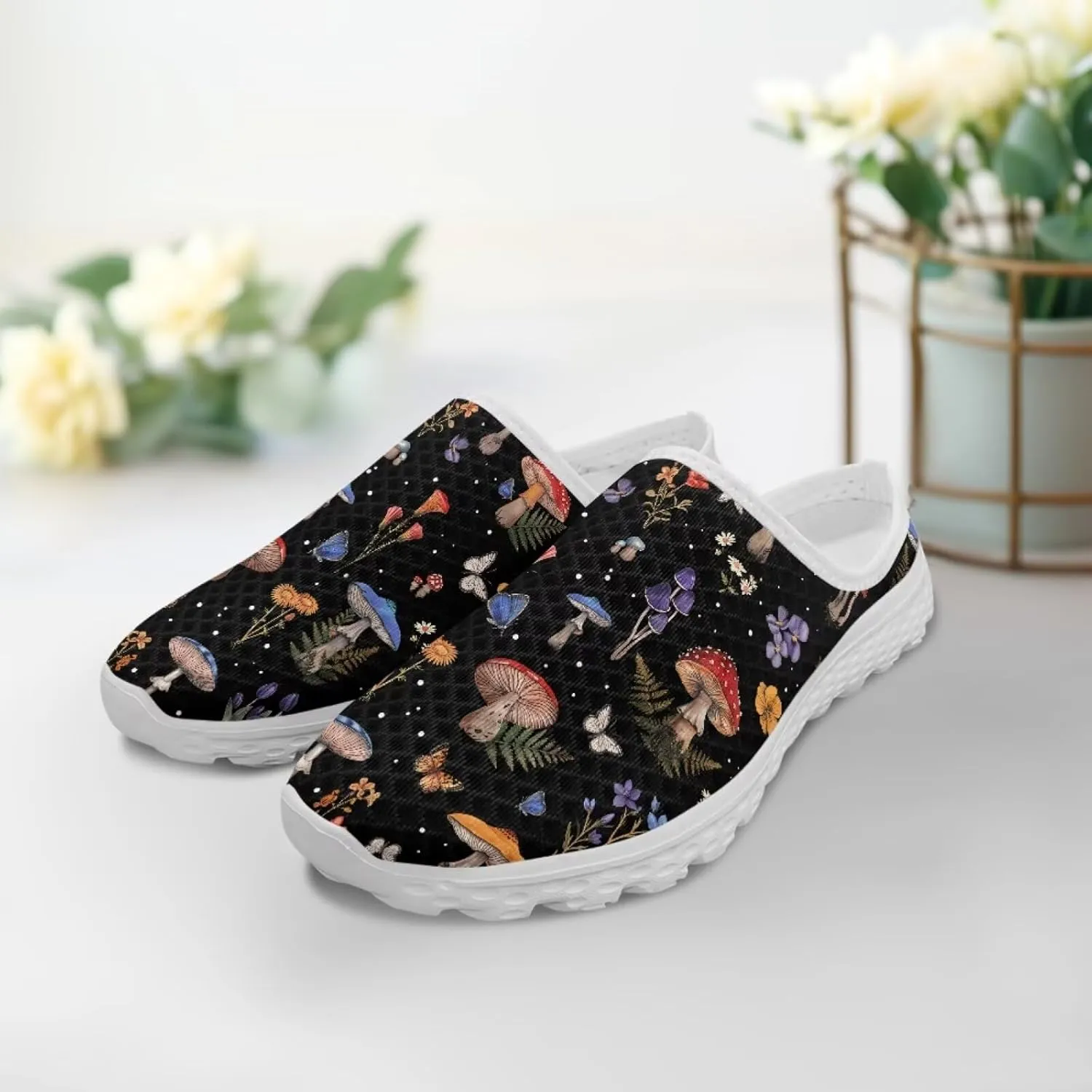 Jeiento Womens Slip On Walking Shoes Breathable Flat Mules Shoe with Arch Support Lightweight Comfort Open Back Casual Sneakers