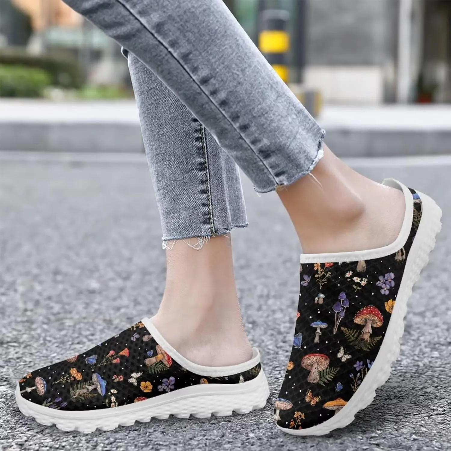 Jeiento Womens Slip On Walking Shoes Breathable Flat Mules Shoe with Arch Support Lightweight Comfort Open Back Casual Sneakers