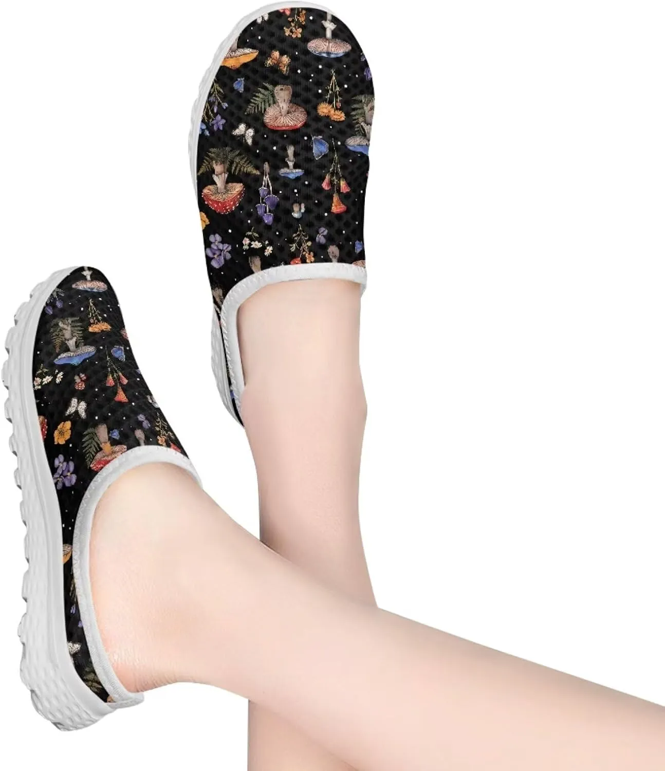 Jeiento Womens Slip On Walking Shoes Breathable Flat Mules Shoe with Arch Support Lightweight Comfort Open Back Casual Sneakers