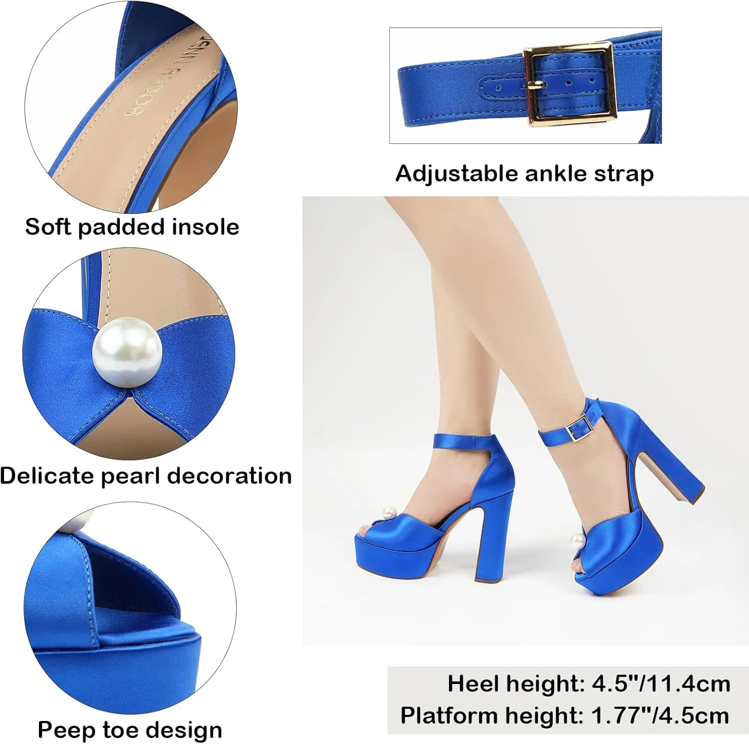 JENN ARDOR Platform High Heels for Women Sexy Peep Toe Chunky Heels Comfortable 4.5inch Block Heeled Sandals Pumps Ankle Strap Wedding Party Evening Dress Shoes