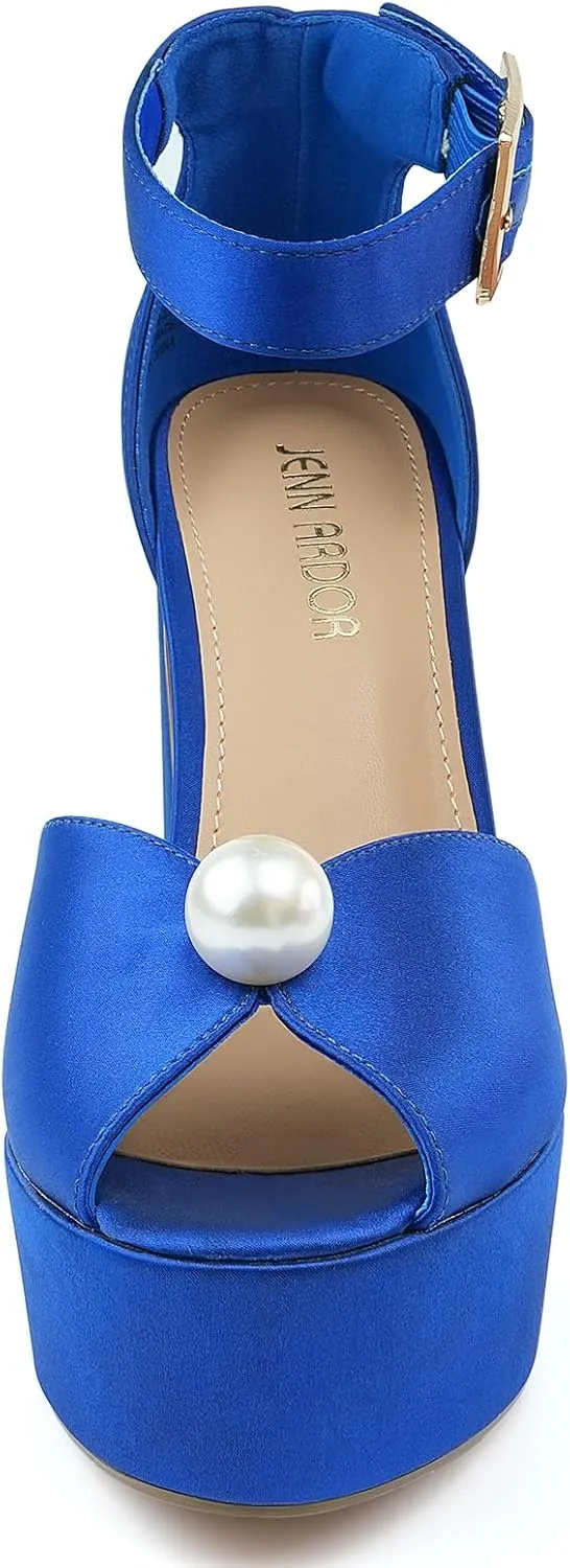 JENN ARDOR Platform High Heels for Women Sexy Peep Toe Chunky Heels Comfortable 4.5inch Block Heeled Sandals Pumps Ankle Strap Wedding Party Evening Dress Shoes