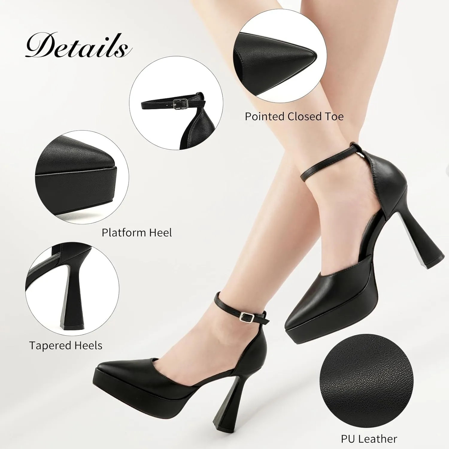 JENN ARDOR Womens High Heels Chunky Block Platform Pumps Pointed Closed Toe Ankle Strap Dressy Sandals for Women Comfortable Sexy Weddings Parties 4.5inch Shoes