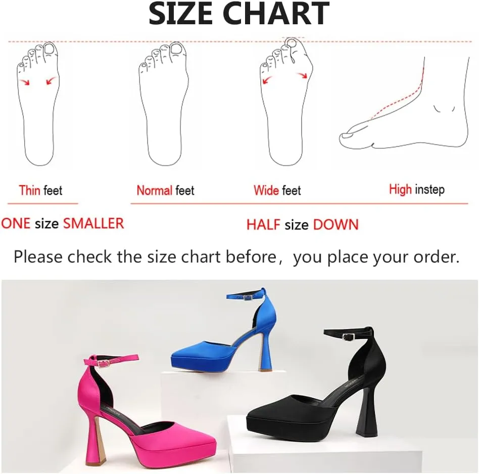 JENN ARDOR Womens High Heels Chunky Block Platform Pumps Pointed Closed Toe Ankle Strap Dressy Sandals for Women Comfortable Sexy Weddings Parties 4.5inch Shoes