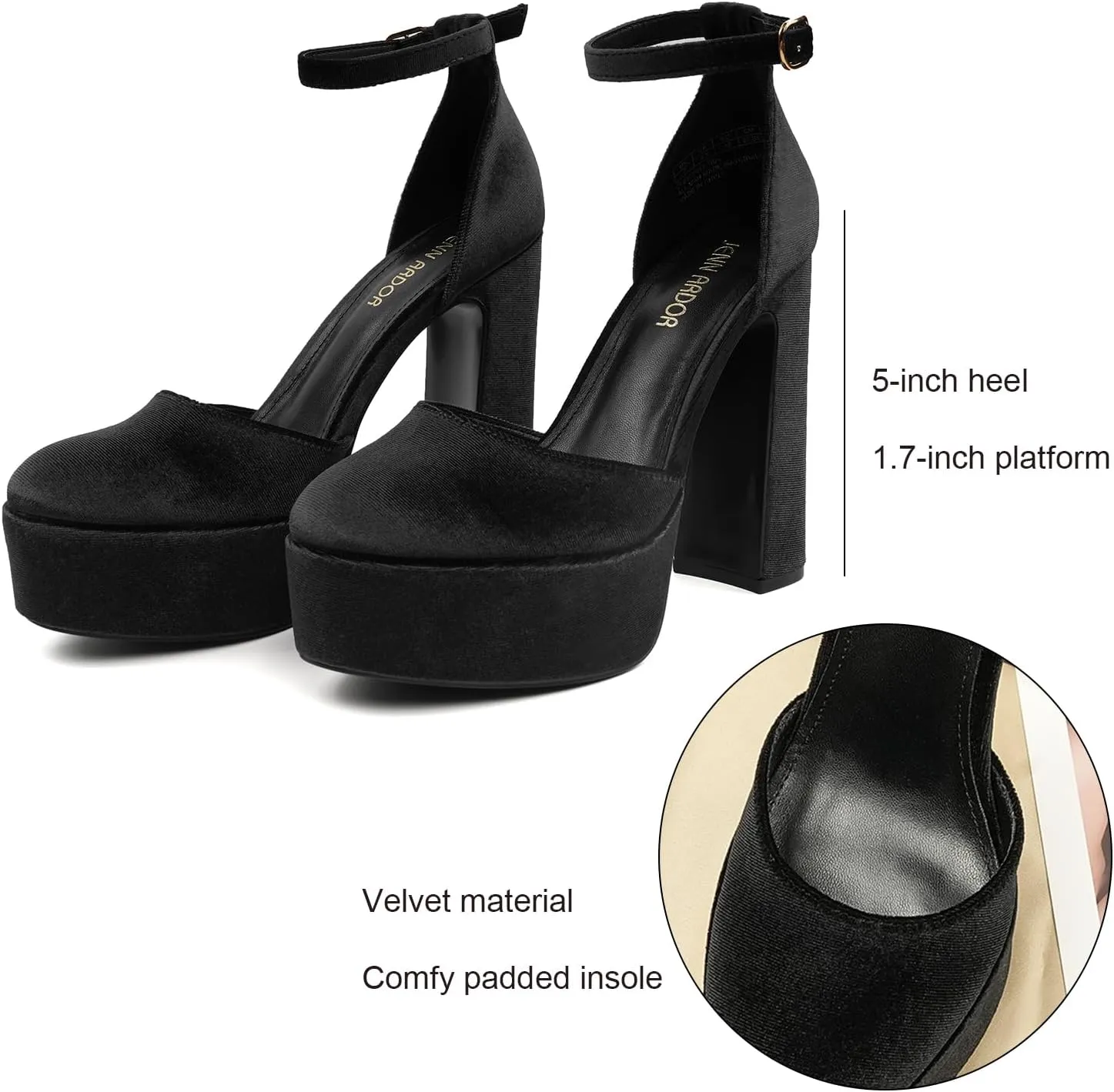 JENN ARDOR Women's Platform Heels Chunky High Heel Pumps Block Heels Ankle Strap Closed Toe for Dress Wedding Party Pumps
