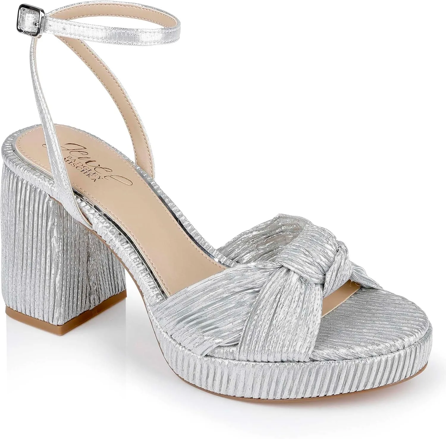 Jewel Badgley Mischka Tyler Ribbed Open Toe Block Heels