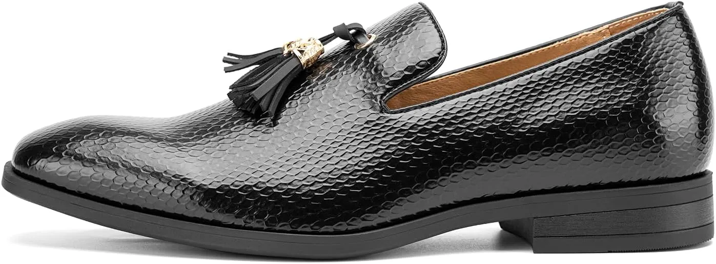 JITAI Men's Slip On Dress Casual Loafers with Tassel and Penny, Perfect for Weddings and Disco Nights, Fashionable Tuxedo Shoes with Comfortable Rubber Sole.