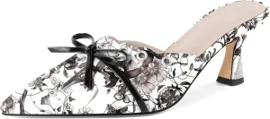 Joseywade Mule Heels For Women Bow Tie Kitten Heels Rhinestone Pointed Toe Studded Slip on Shoes US Size 5-13