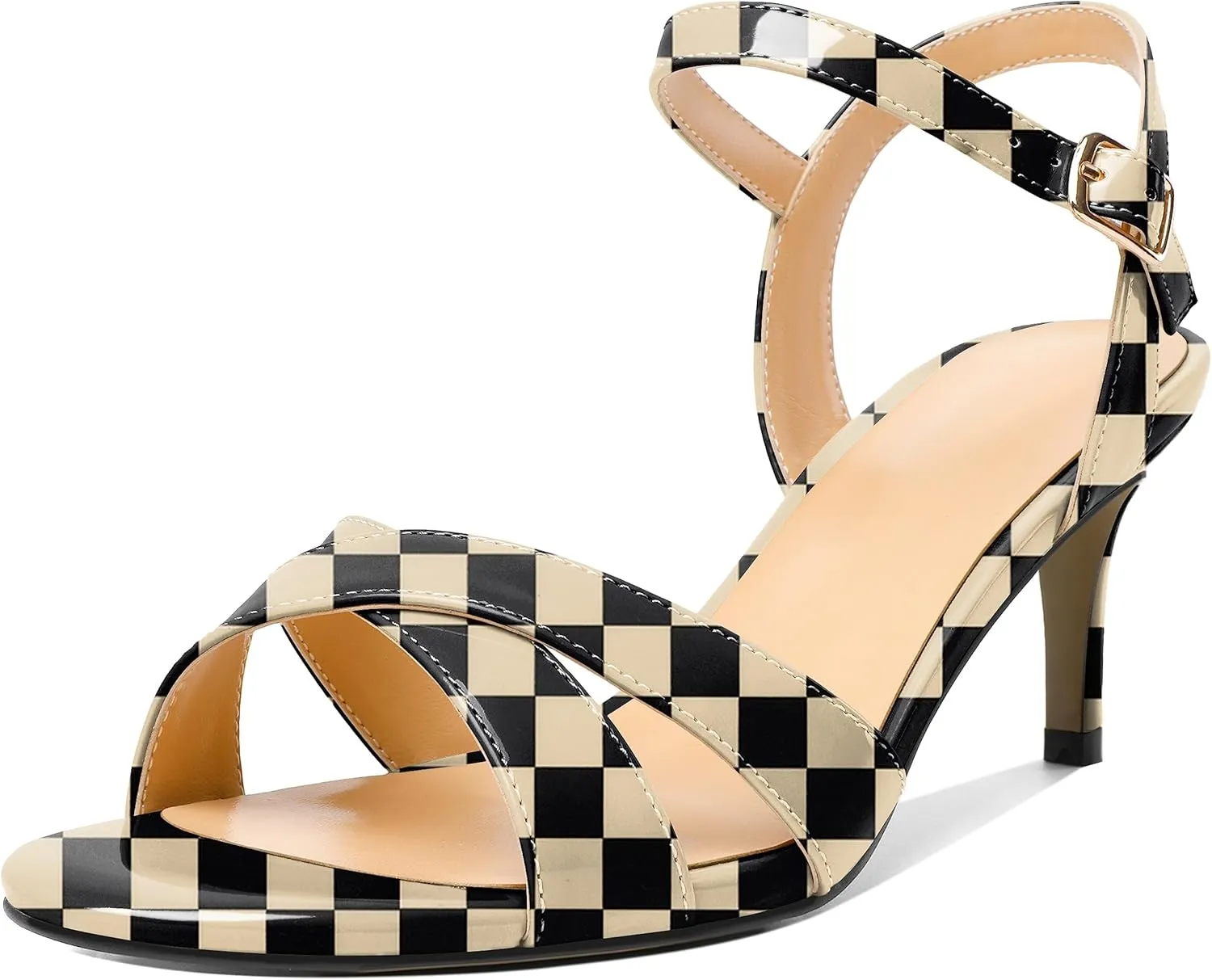 Joseywade Women's Heeled Sandals Strappy Low Kitten Heels Crisscross Open Round Toe Heels 2.5'' Adjustable Ankle Strap Shoes