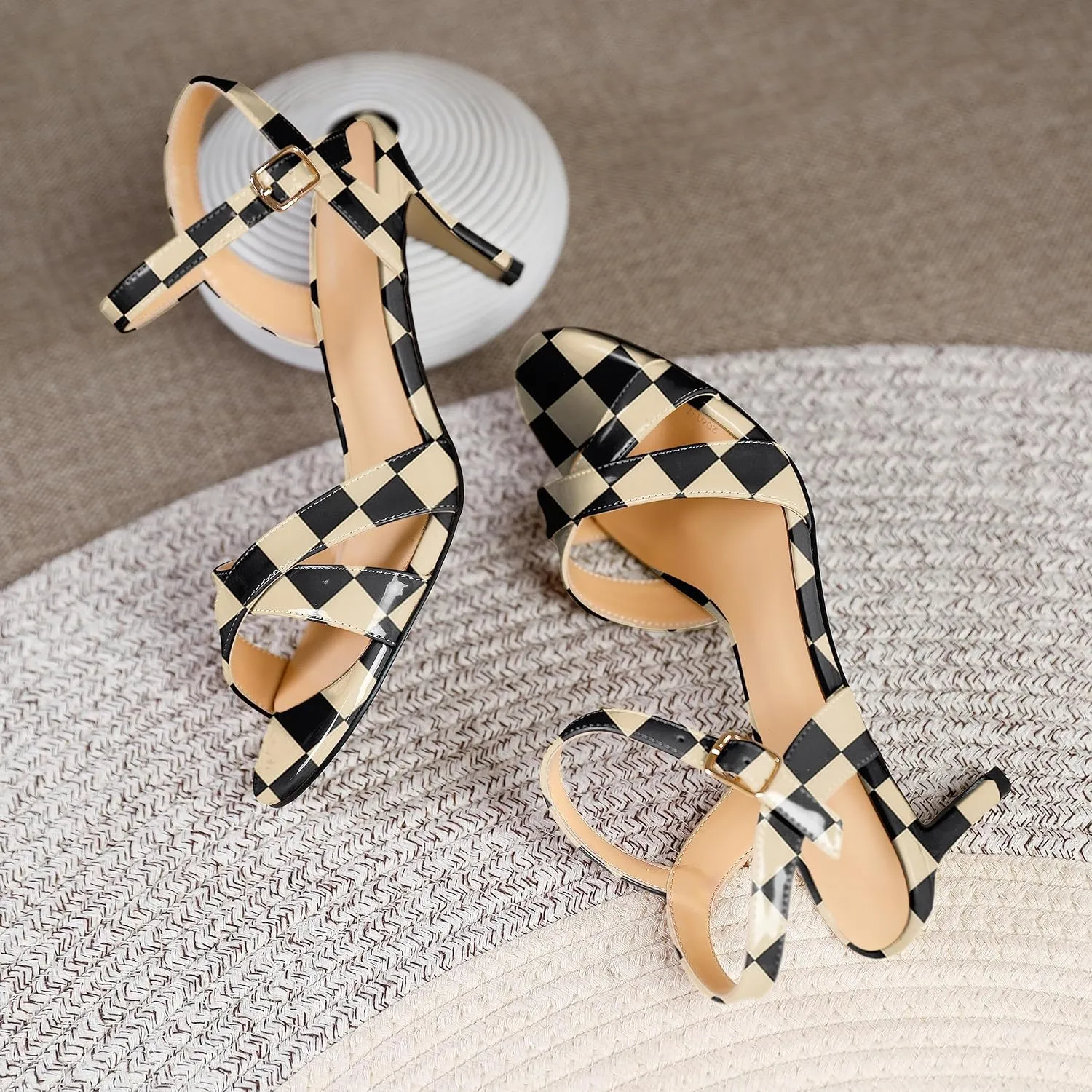 Joseywade Women's Heeled Sandals Strappy Low Kitten Heels Crisscross Open Round Toe Heels 2.5'' Adjustable Ankle Strap Shoes