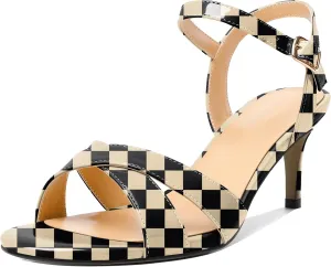 Joseywade Women's Heeled Sandals Strappy Low Kitten Heels Crisscross Open Round Toe Heels 2.5'' Adjustable Ankle Strap Shoes