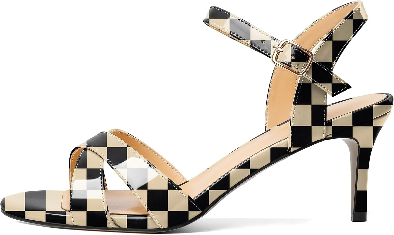 Joseywade Women's Heeled Sandals Strappy Low Kitten Heels Crisscross Open Round Toe Heels 2.5'' Adjustable Ankle Strap Shoes
