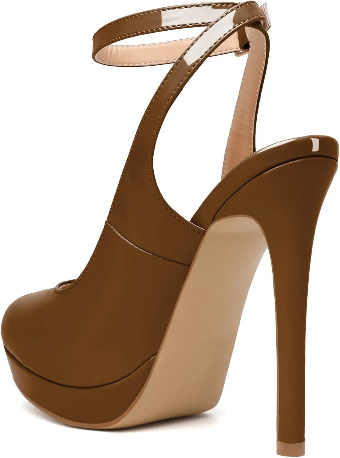 Joseywade Women's Platform Heels Slingback Round Toe Slim Thin Stilettos High Heel Pumps Ankle Strap Comfort Wedding Dress Shoes 5 Inch