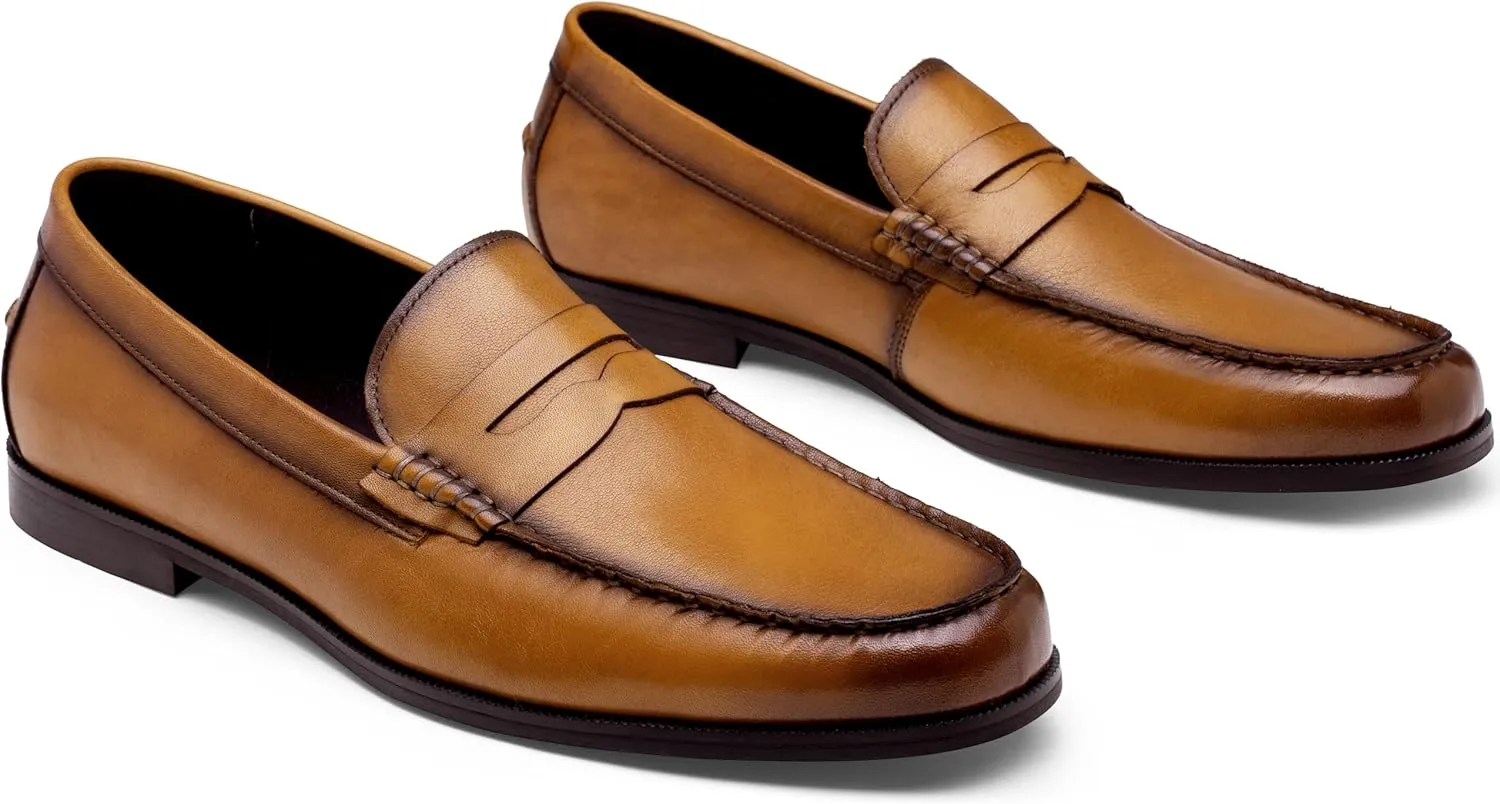 Jouesn Men's Dress Shoes Premium Leather Penny Loafers for Men Slip-On Formal Dress Loafers for Men