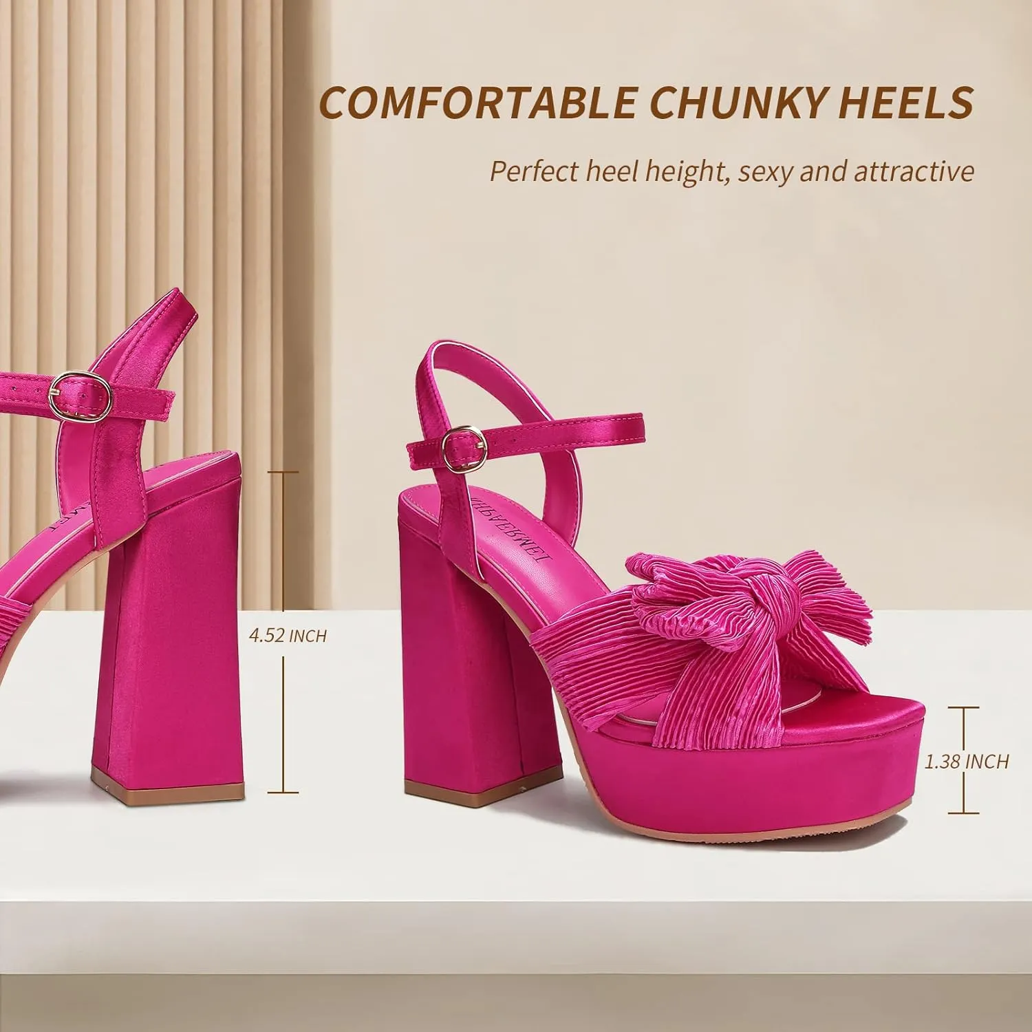 KHPAERMEI Bow Knot Platform Heels for Women Fashion Open Toe Chunky Heeled Sandals Ankle Strap Wedding Party Dress High Heels